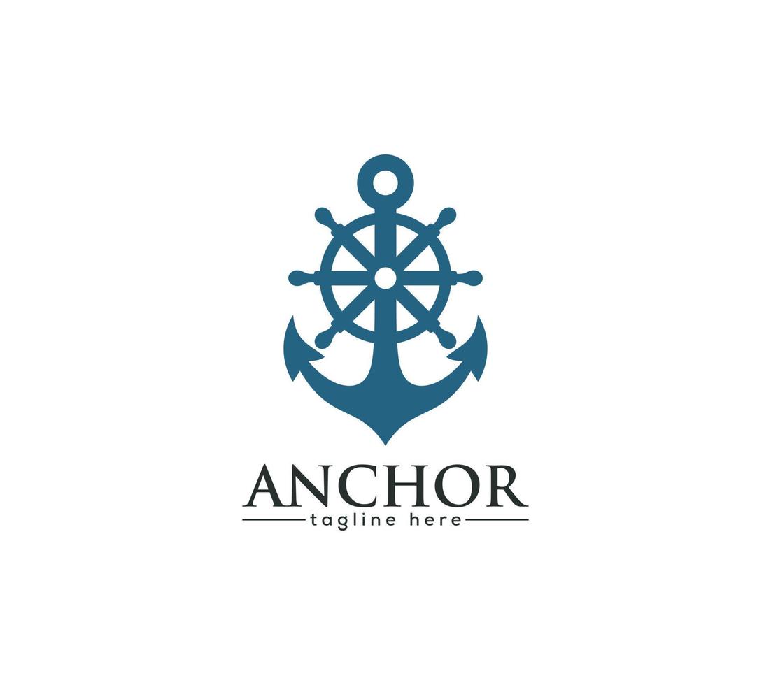 Anchor and ship steering wheel navigation logo design on white background, Vector illustration.