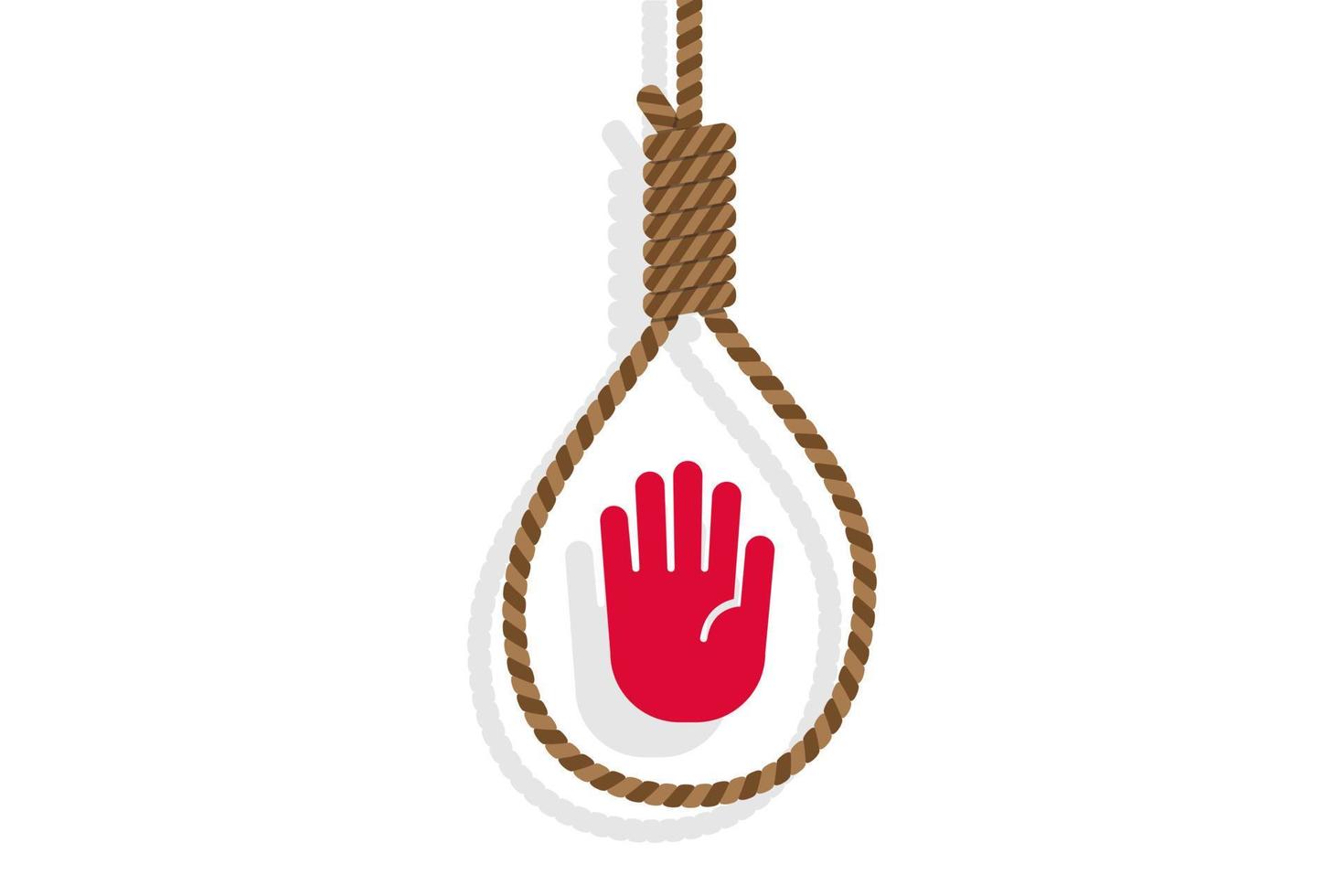 Stop killing yourself illustration flat, suicide rope, stop sign, flat design vector illustration