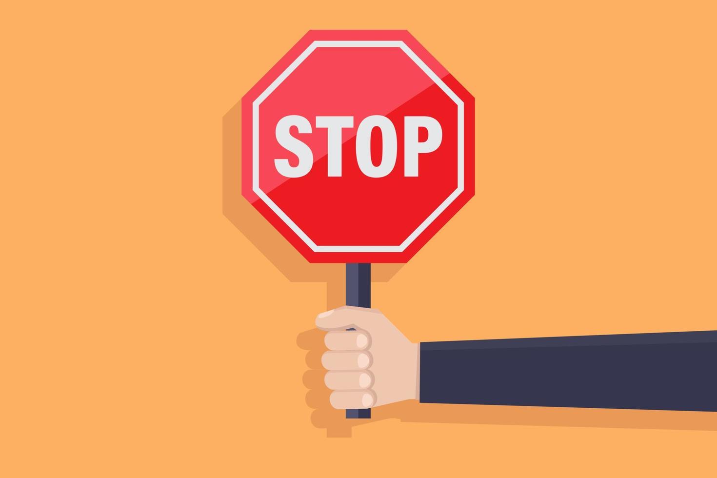 Stop sign illustration flat, hand hold stop sign, flat design vector illustration