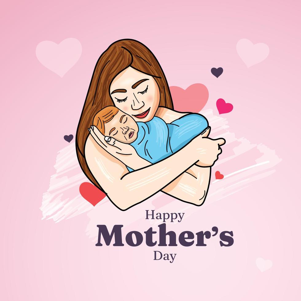 Happy mothers day greeting card illustration with mom and child, Happy mothers day vector