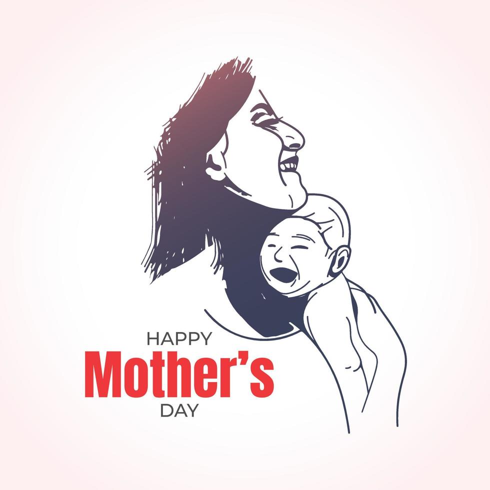 Happy mothers day silhouette design, greeting card template, Happy mothers day mom and baby with heart vector