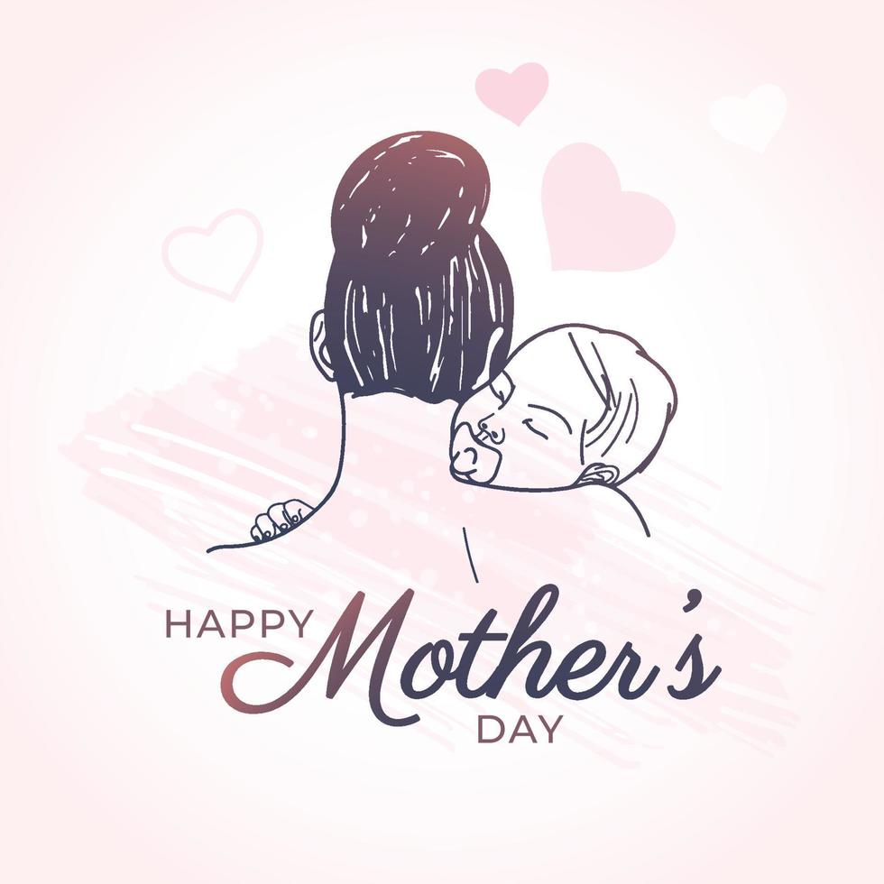 Happy mothers day greeting card template, Happy mothers day mom and baby with heart vector