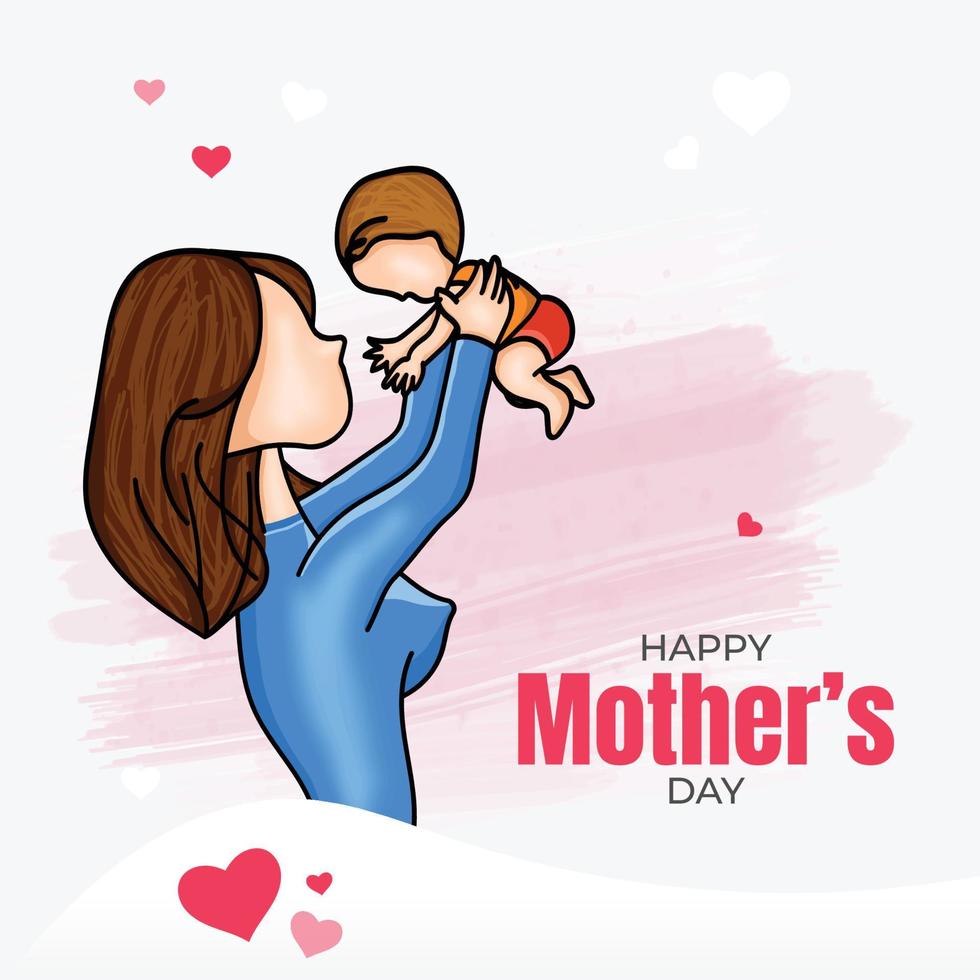 Happy mothers day for mother and baby child love greeting card vector