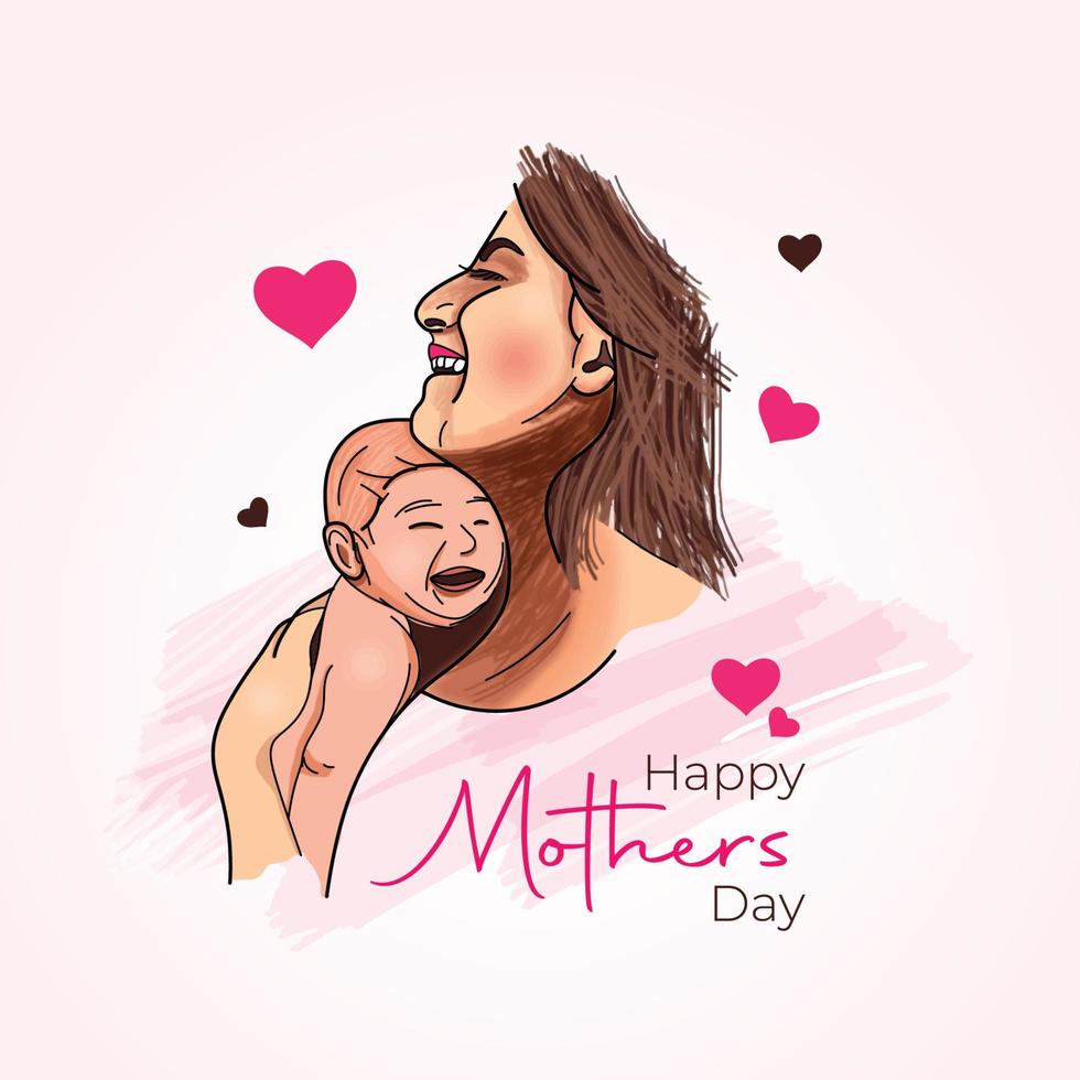 contento madres día ilustración con mamá y niño vector