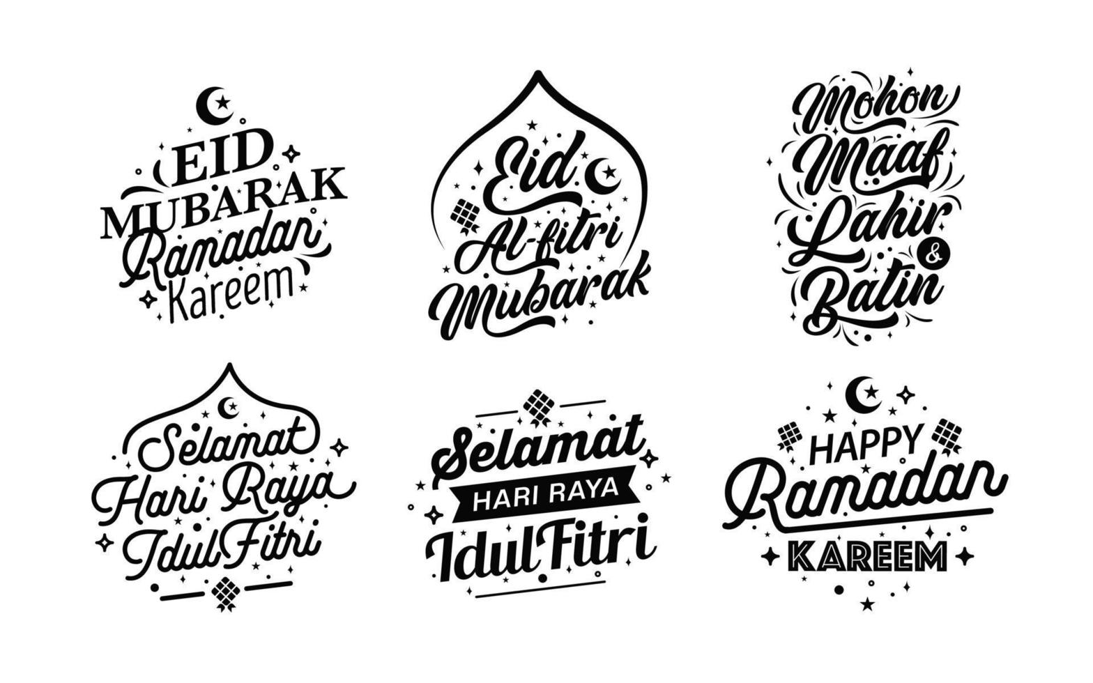 Eid mubarak and ramadan lettering collection vector