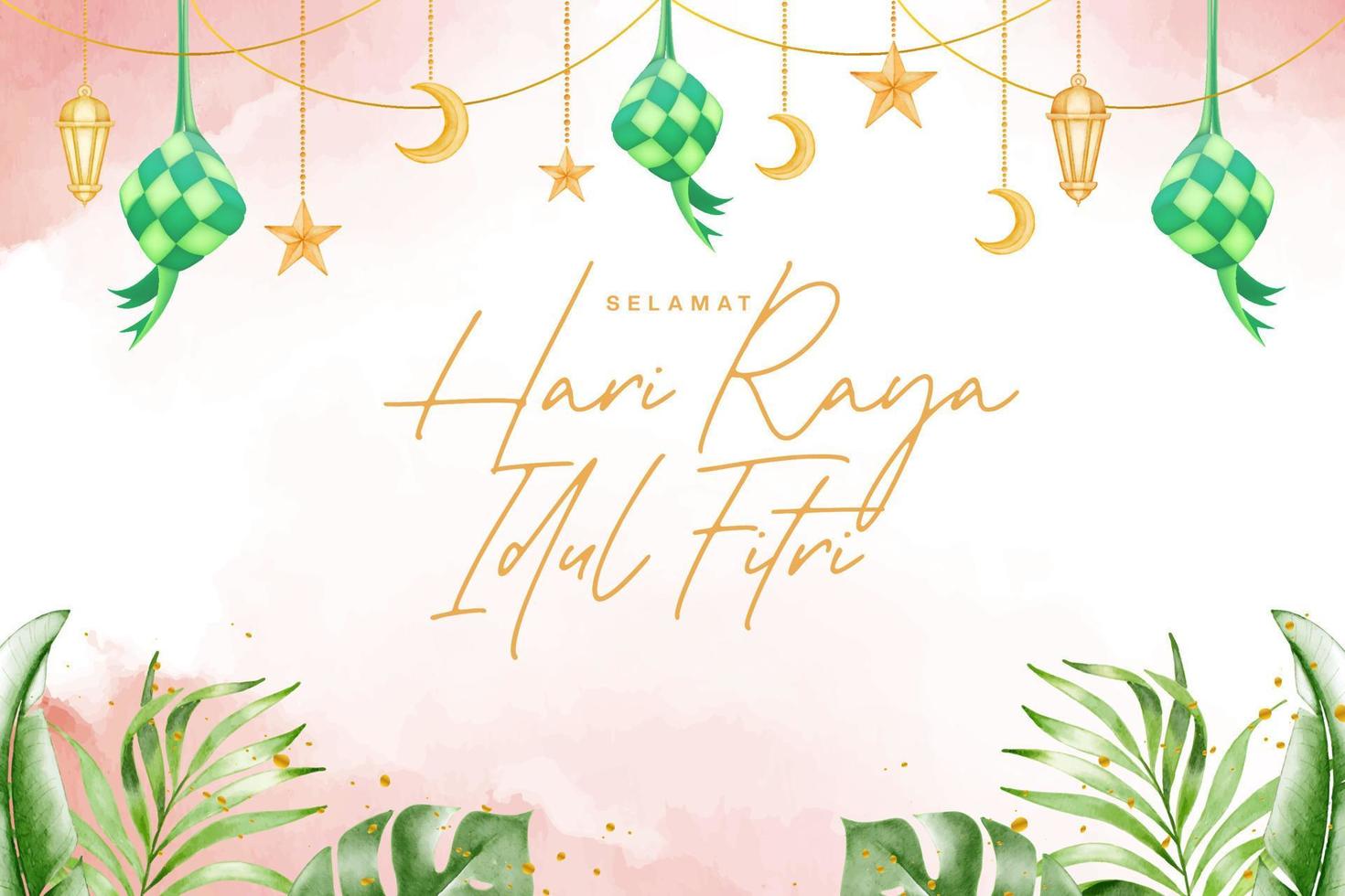 Water color Islamic holiday background, suitable for Ramadan, Eid Fitri, Eid Adha and Maulid.With tropical islamic decor. vector