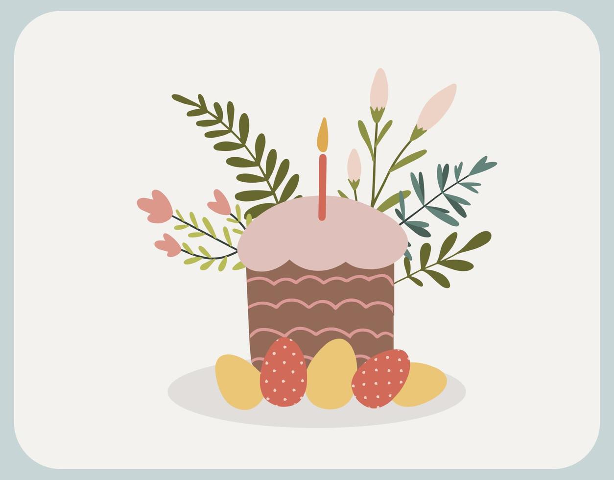 Easter illustration with festive cake, eggs, flowers vector