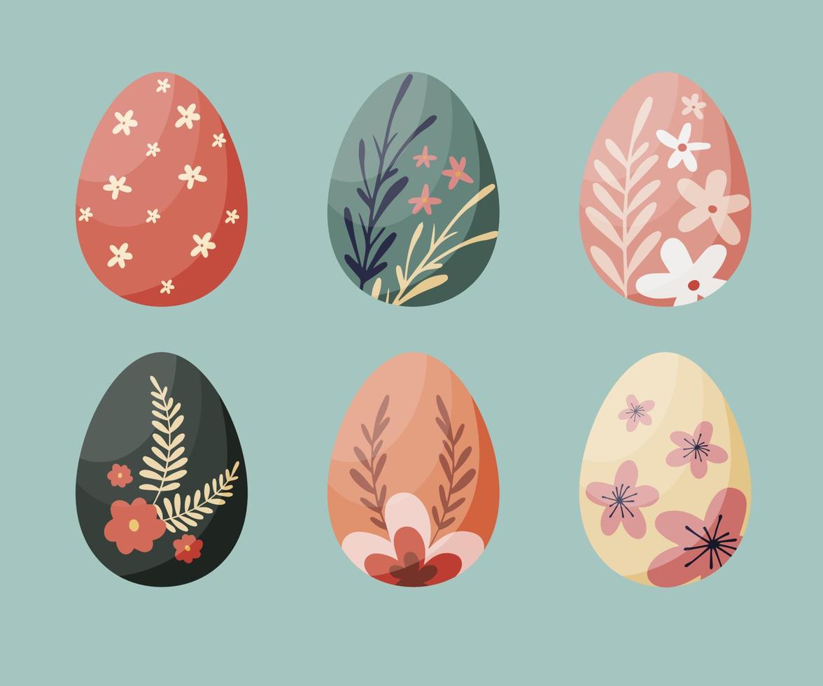 Set of colorful  Easter eggs on turquoise backgroung vector