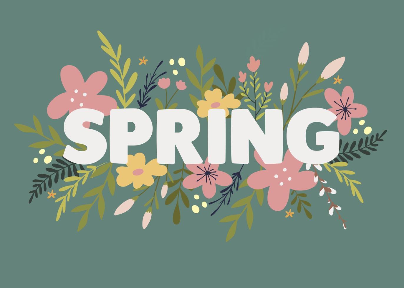 Flat spring celebration word with flowers vector