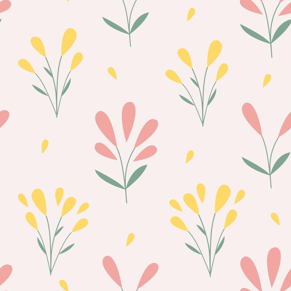 Vector spring seamless pattern with minimal pastel yellow and pink flowers. Simple childish print.