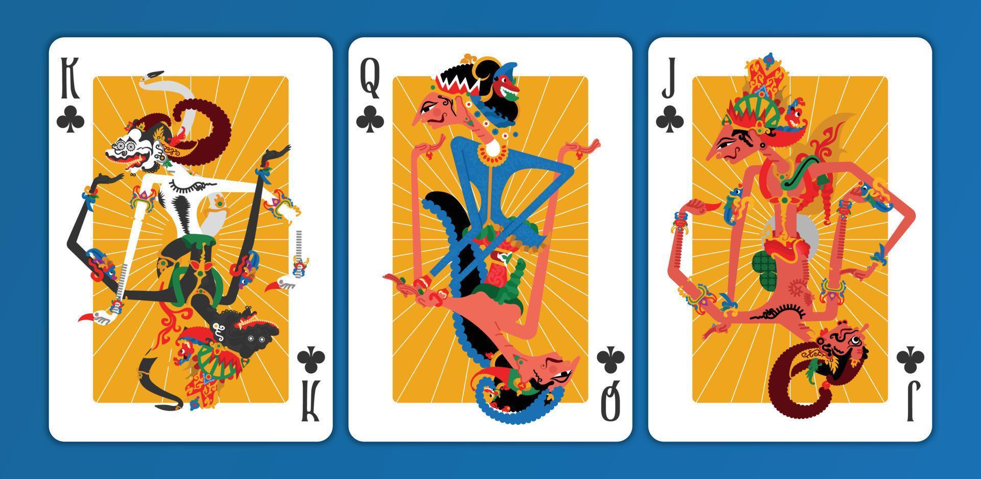 cretive design playing cards with indonesian culture wayang illustration vector