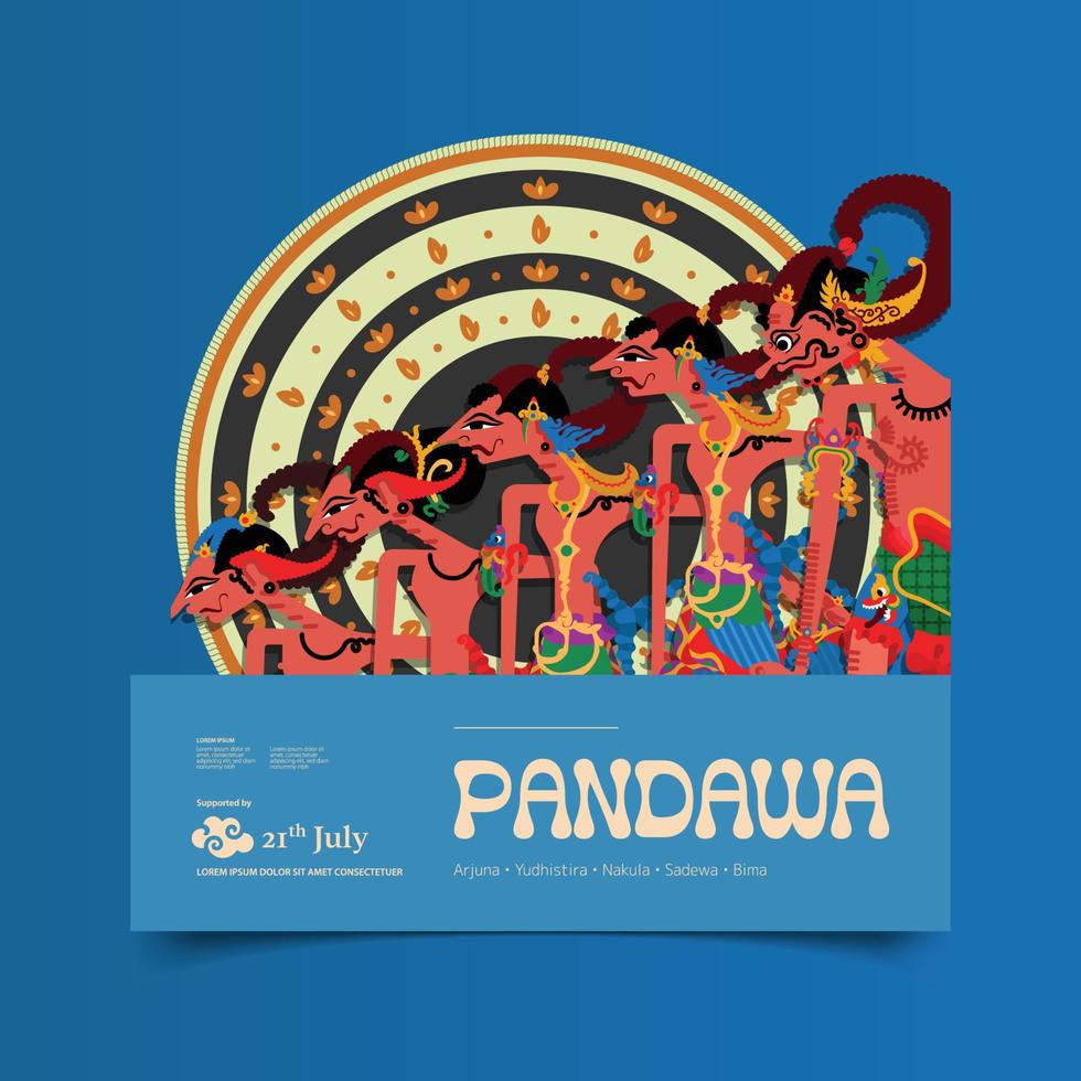 Pandawa wayang shadow puppetry design illustration flat design idea vector