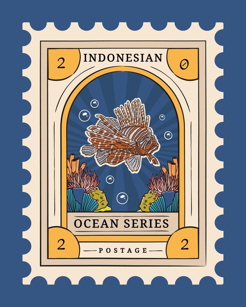 Indonesian postage template with theme marine ocean illustration vector