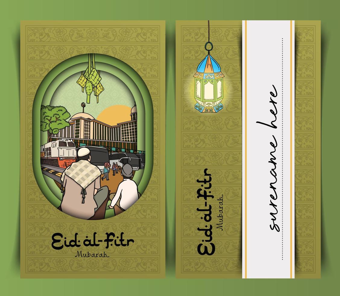 verde sobres diseño idea para eid al-fitr con indonesio cultura vector