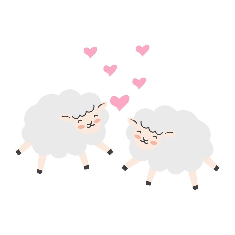 Valentine's day background with cute sheep cartoon and heart sign symbol vector