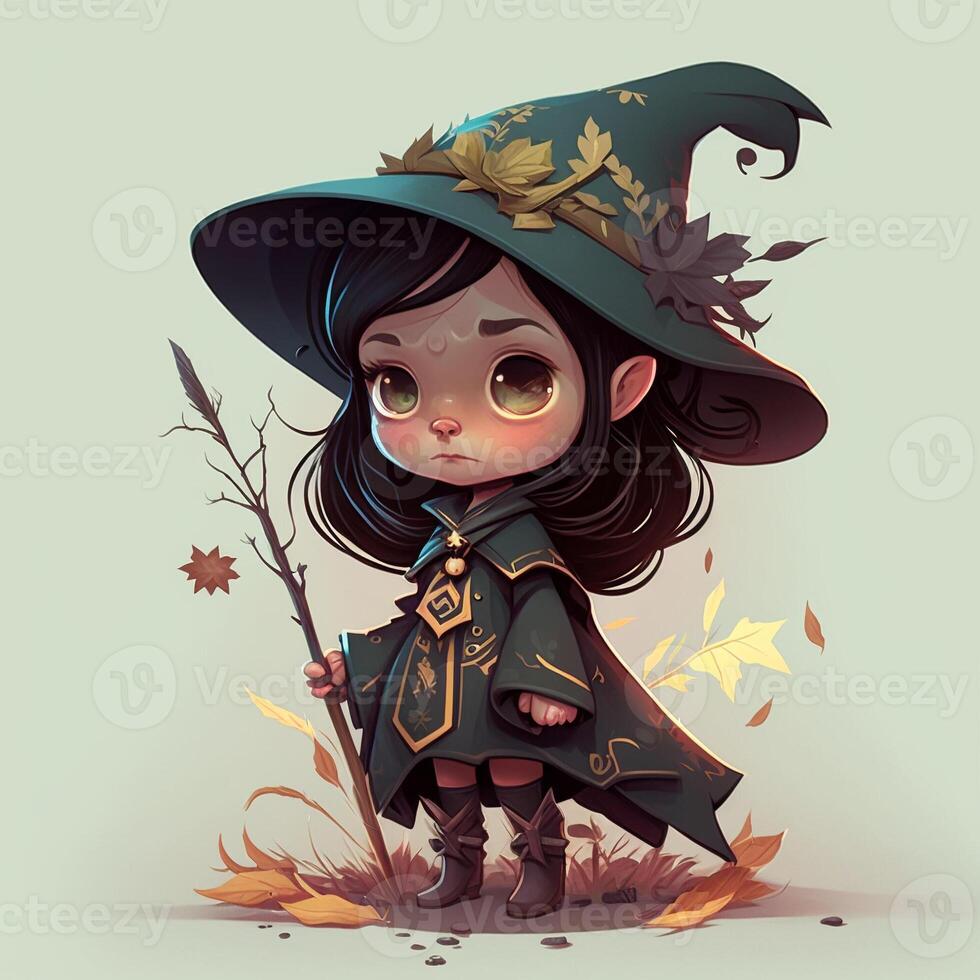 Character girl, little witch, 3d, Halloween. photo