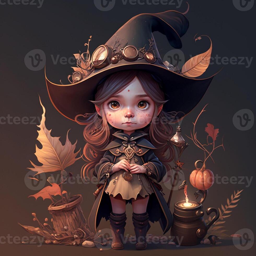 Character girl, little witch, 3d, Halloween. photo