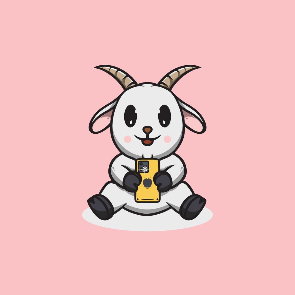 Cute selfie goat cartoon illustration vector