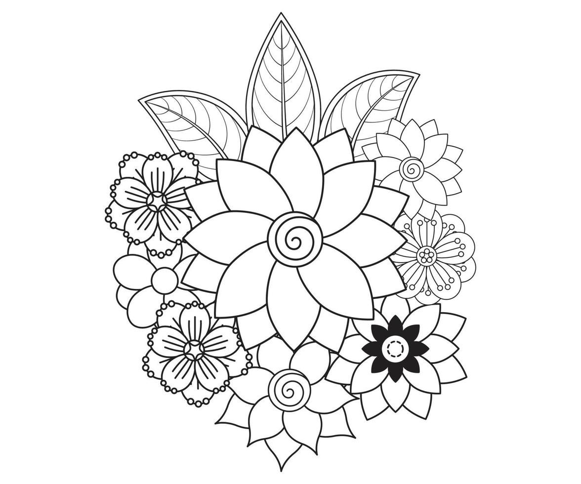 Floral Mehndi Coloring Page For Adult vector