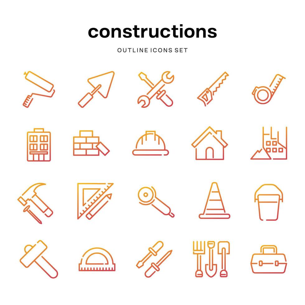 construction gradient outline icons collection set vector