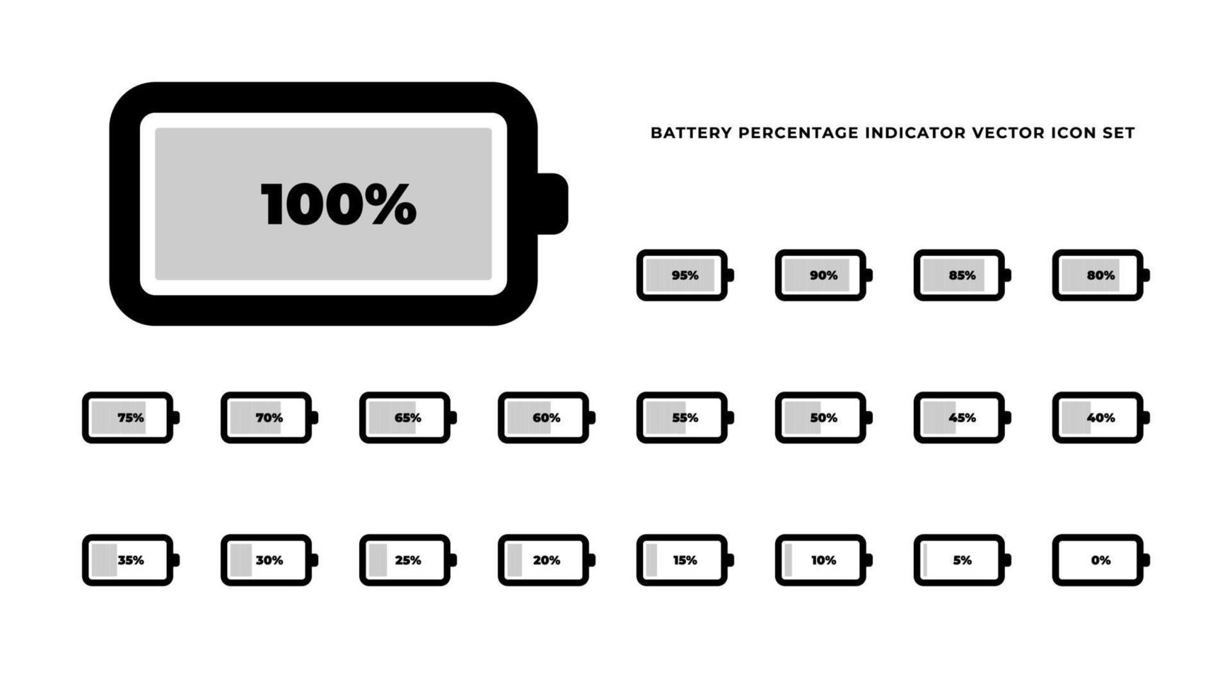 Battery percentage indicator vector icons set