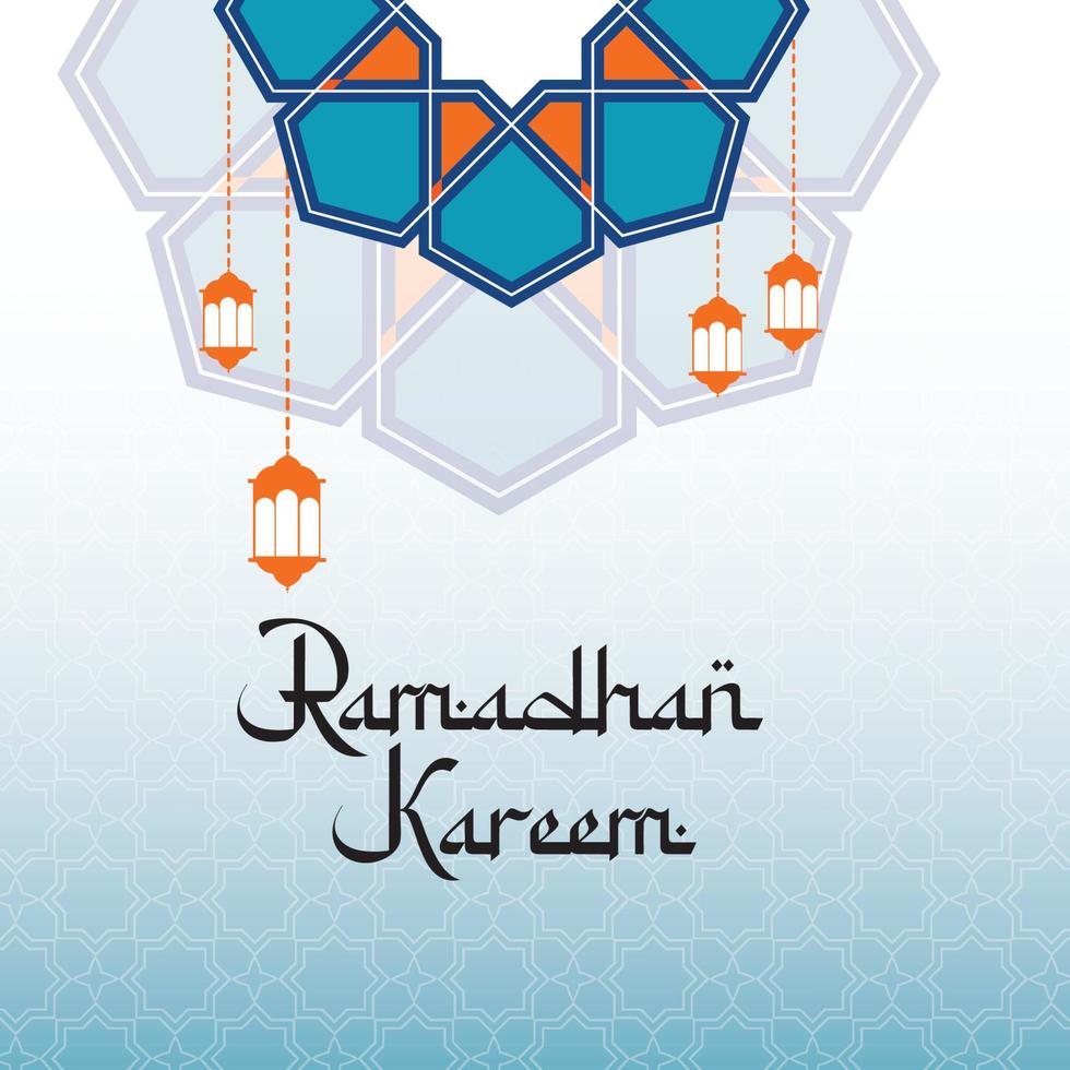 ramadan kareem in arabic calligraphy greetings with islamic icons vector