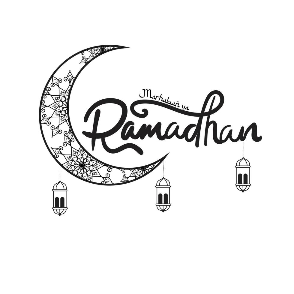Ramadán mubarak. ilustración vector gráfico. diseño concepto creciente Luna y linterna en dibujado a mano bosquejo estilo, Perfecto para islámico santo mes, bandera, tarjeta postal social medios de comunicación, saludo tarjeta