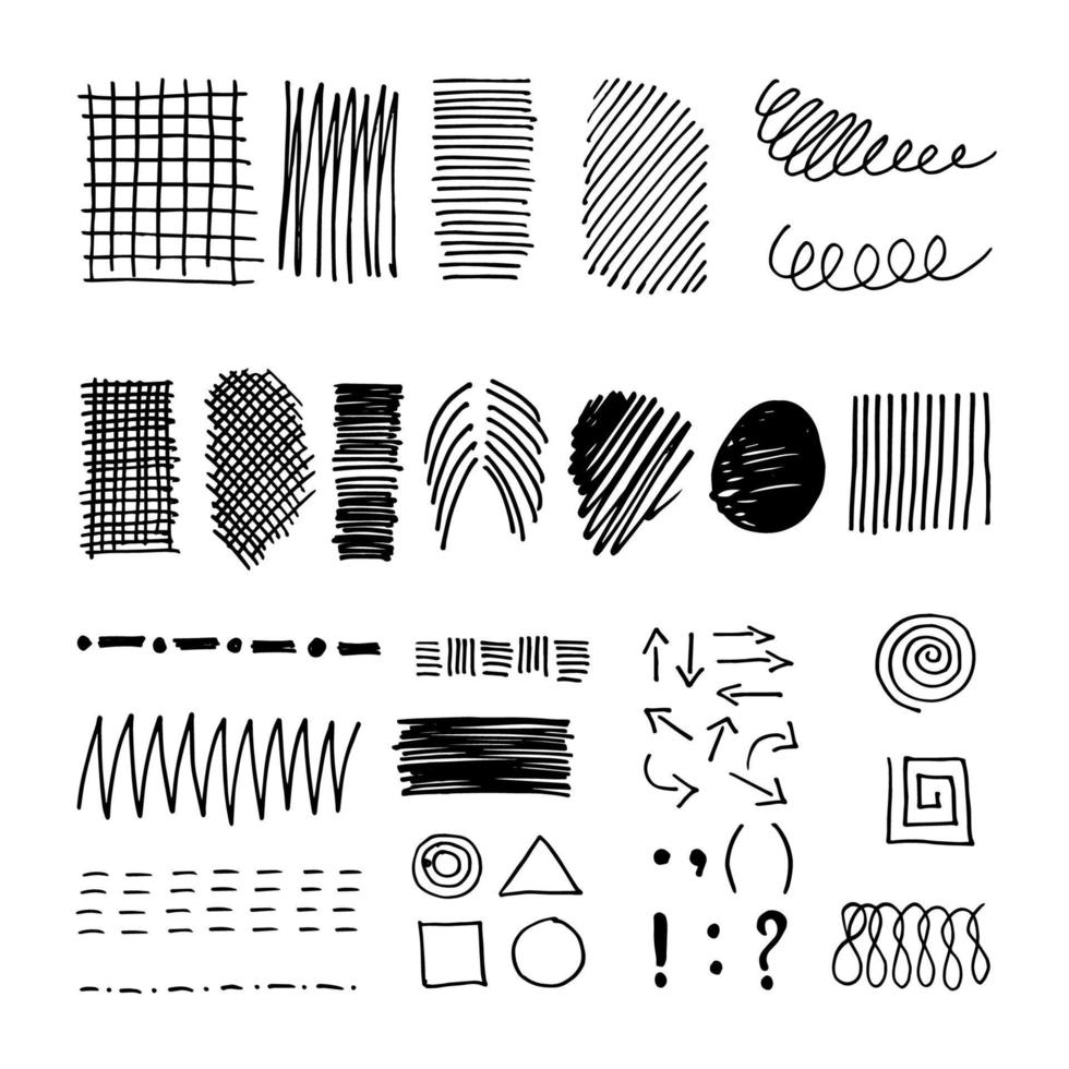 Hand drawn illustration with signs and symbols. Abstract set of shapes.The figures are drawn with a marker.Vector vector