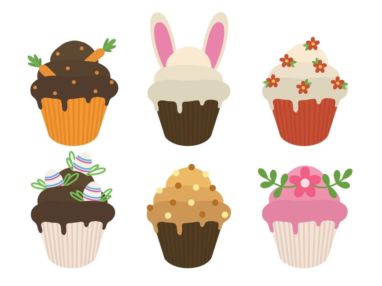 Set of cute Easter cupcakes. Theme cupcakes for Easter. Illustration of Easter cupcakes. vector