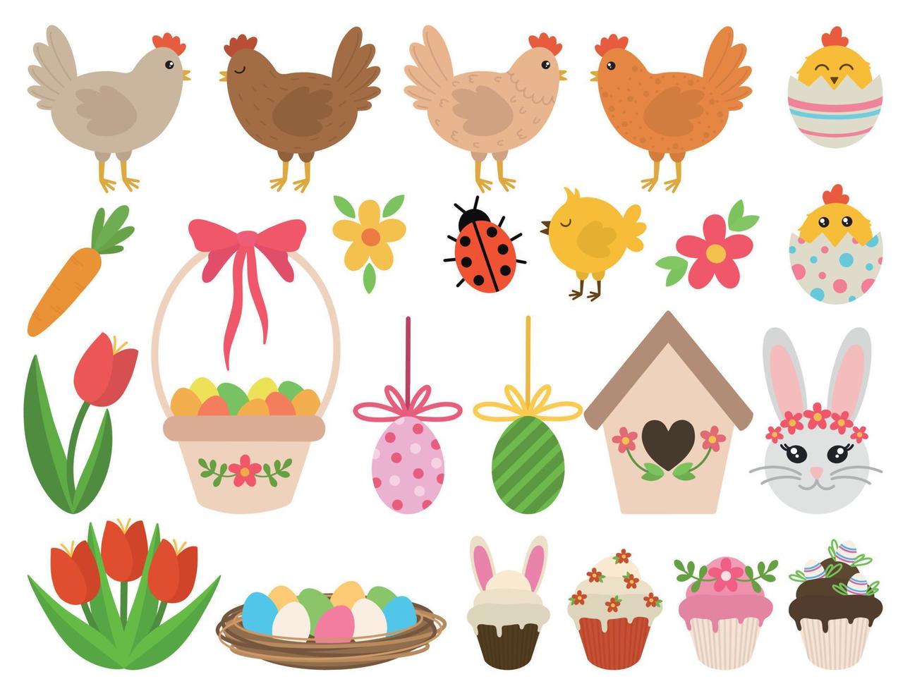 Big set of cute Easter elements. Cartoon easter elements. Easter decoration set. vector