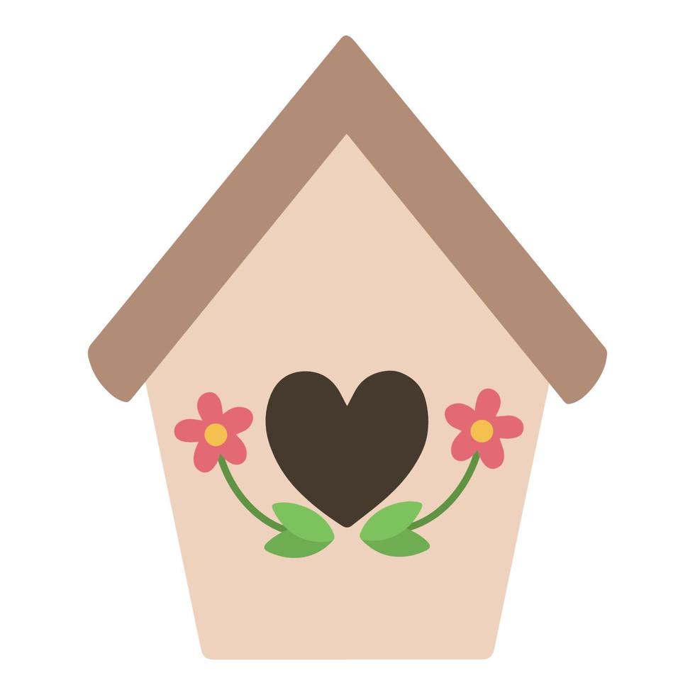 Cute birdhouse decorated with flowers. Vector illustration of birdhouse.