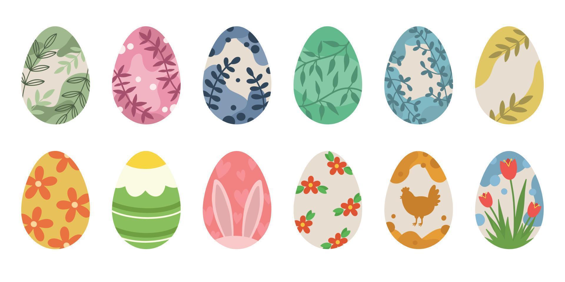 A set of colored easter eggs. Cute easter eggs for decoration. Easter eggs vector icons. Stylish painted eggs for Easter.