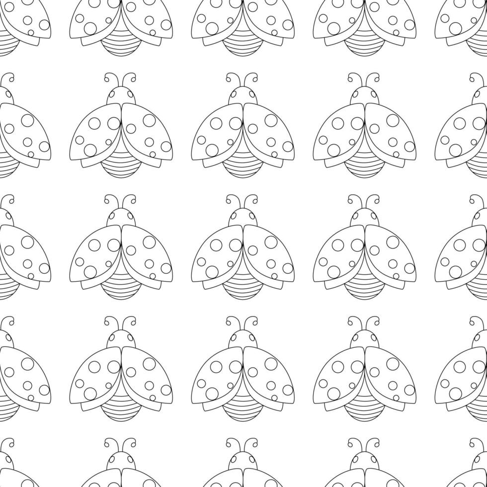 Easter pattern with insect ladybug. Line art. vector