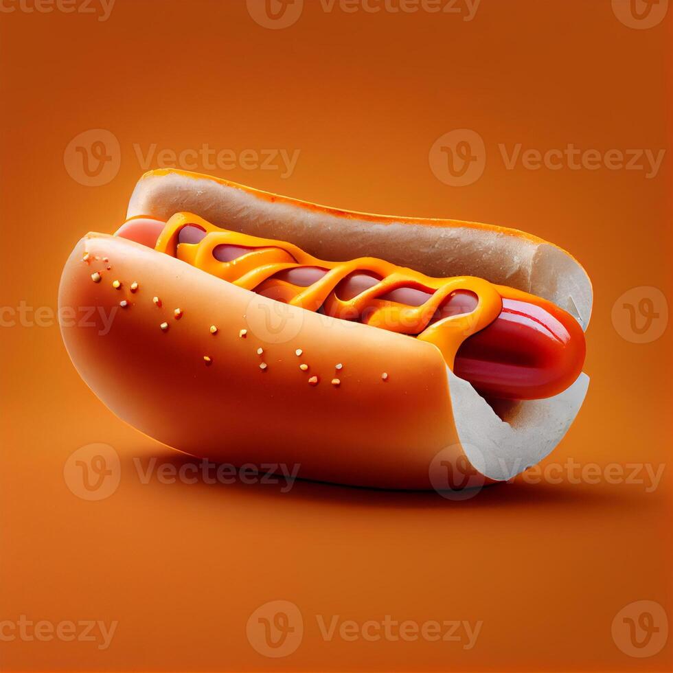 Fresh cooked hot dog with mustard and ketchup - image photo