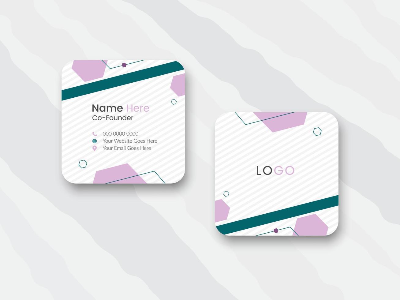 Rounded square business card design, digital business card design template, square business card vector