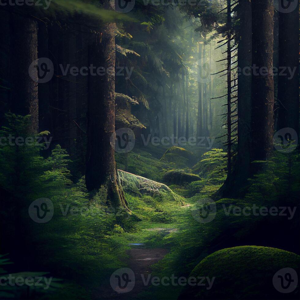 Dark gloomy fairytale mysterious forest - image photo