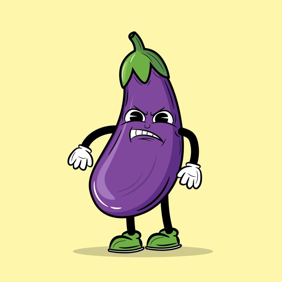 Angry eggplant cartoon character vector illustration