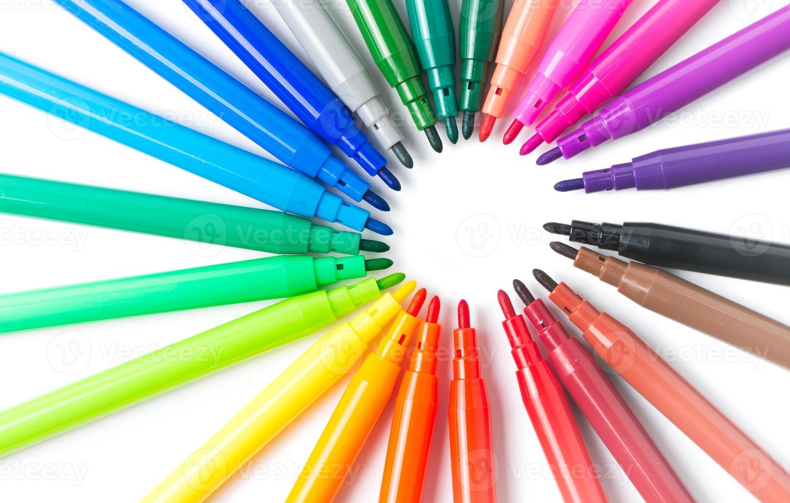 colorful of color pen isolated, topview photo