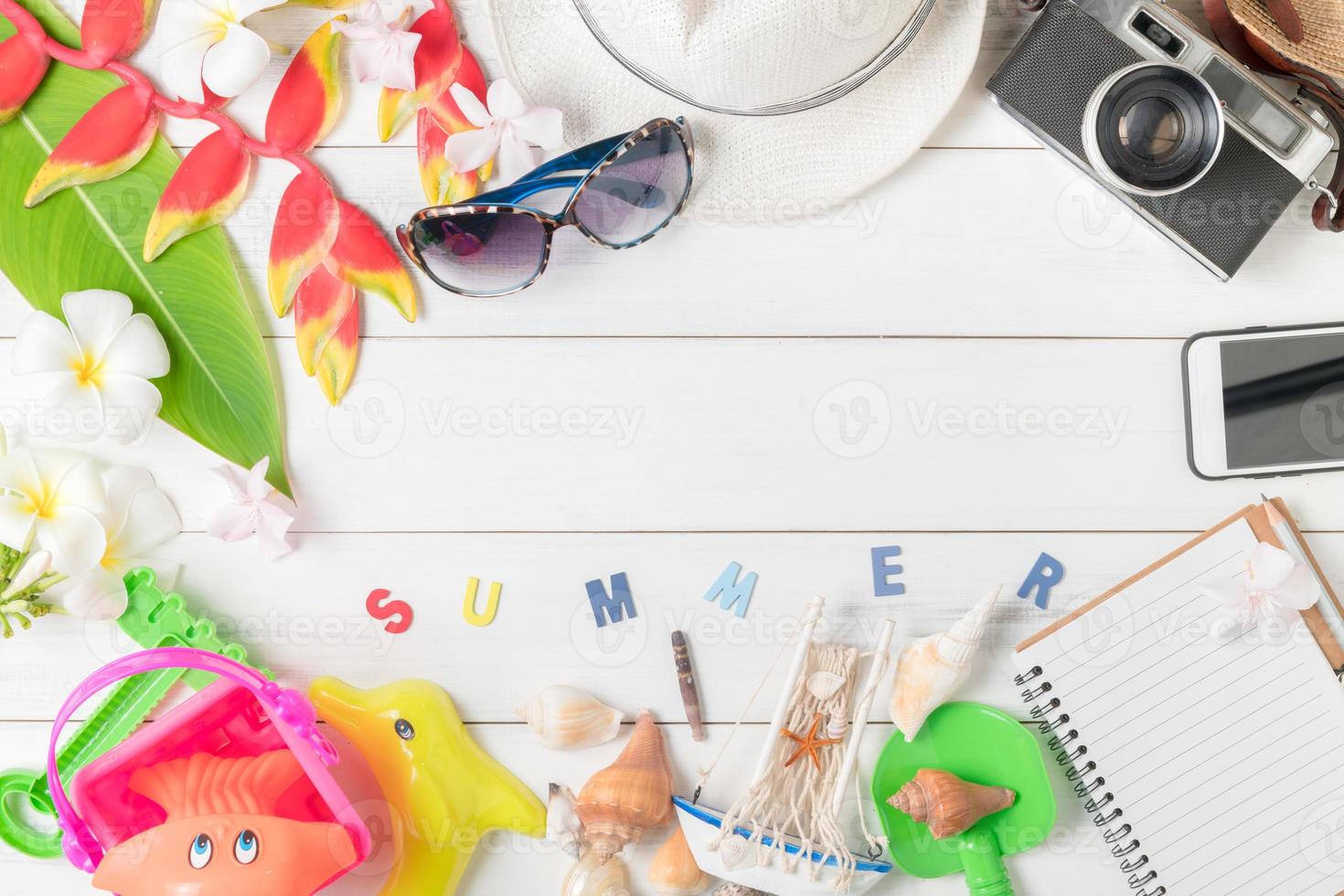 prepare accessories and travel items for summer photo