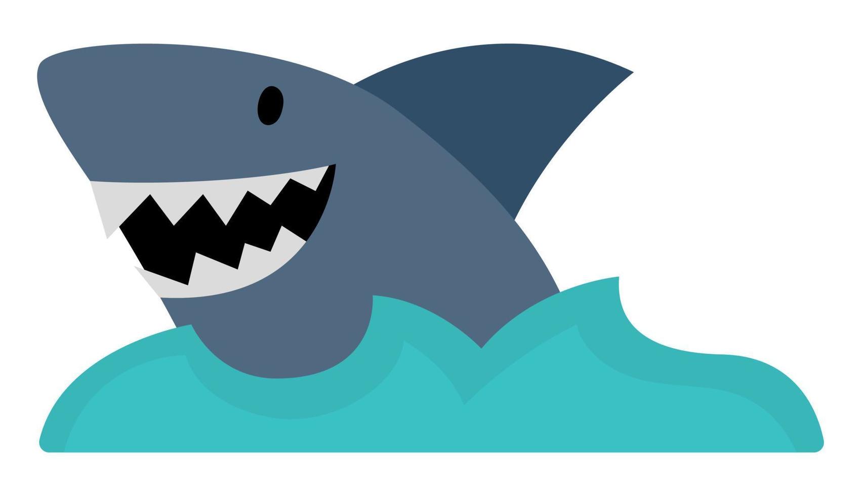 Vector shark and water icon. Cute sea animal illustration. Treasure island hunter picture. Funny pirate party element for kids. Scary fish picture with toothy opened jaws.