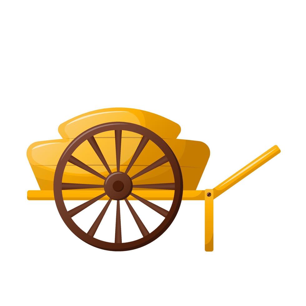 Garden wooden trolley with one wheel. Cart for transporting gardls andls and cargo. Flat vector illustration isolated on white background.