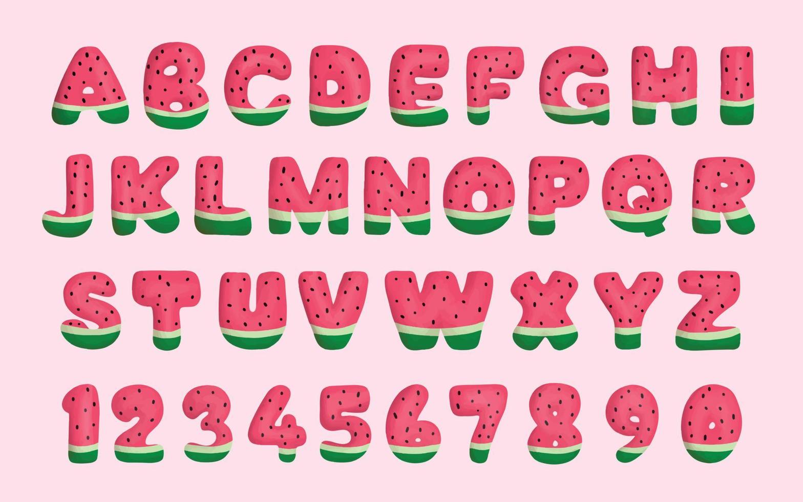 Cute watermelon letter alphabet cartoon font vector