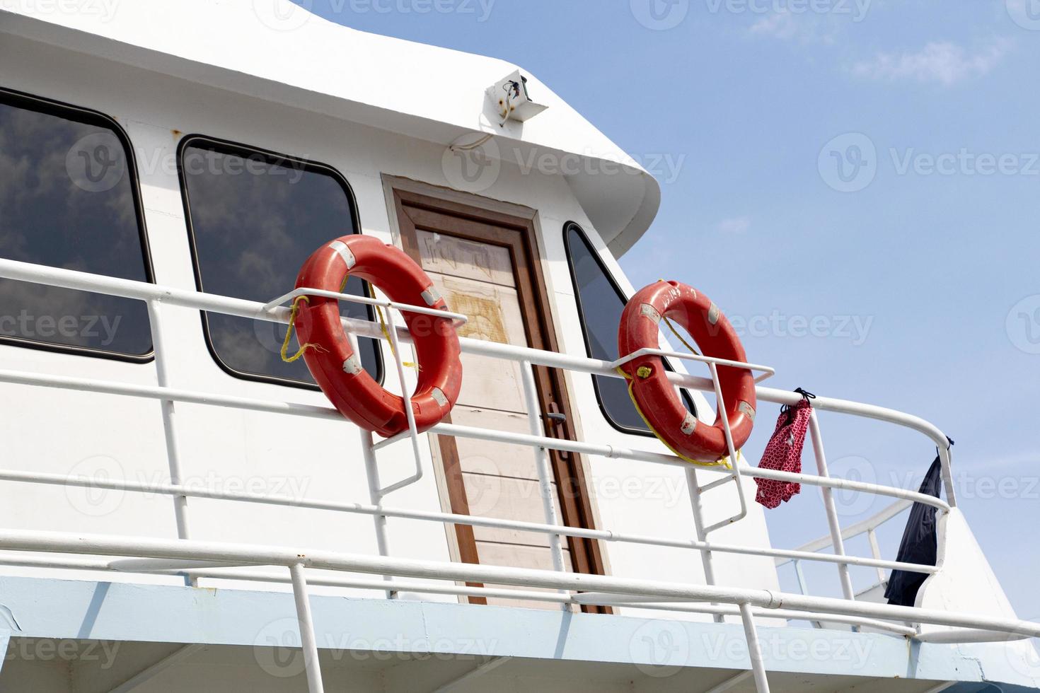 Lifebuoy on the deck of a cruise ship, close-up. Lifebuoy on the deck of a ship photo
