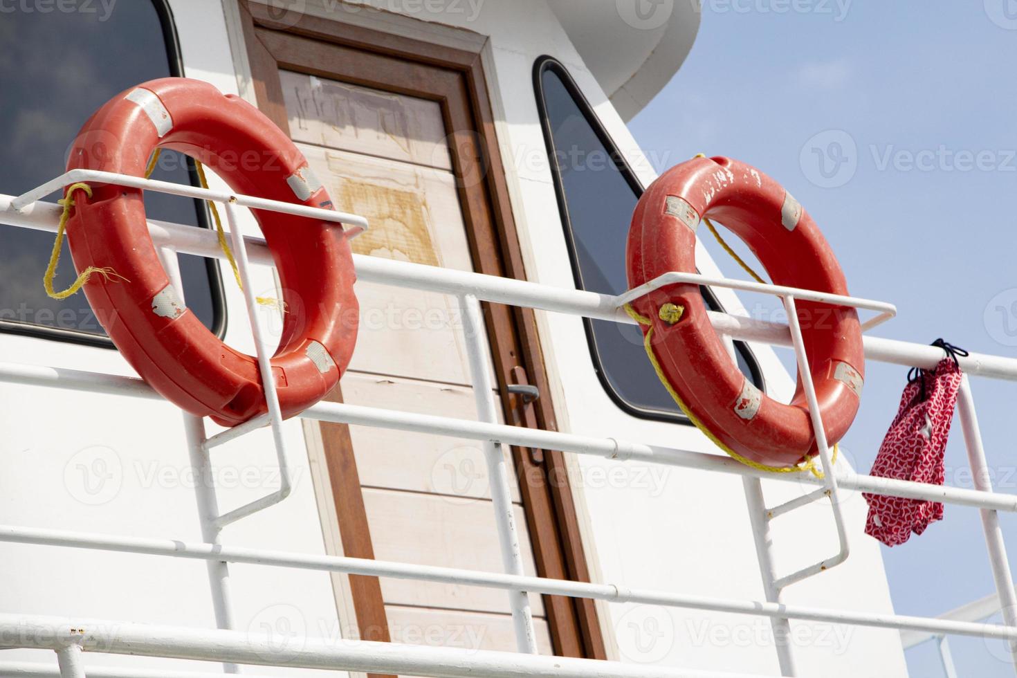 Lifebuoy on the deck of a cruise ship, close-up. Lifebuoy on the deck of a ship photo