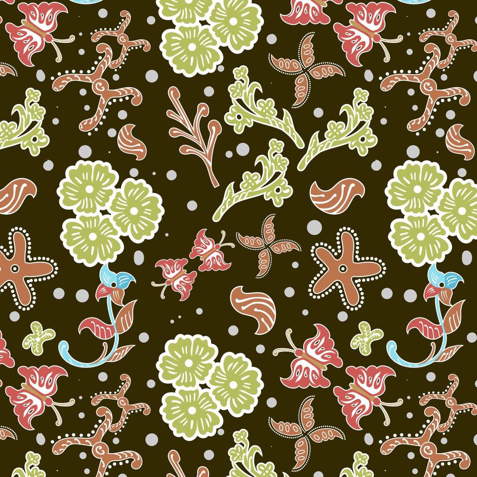 indonesio batik decorativo floral sin costura patrón, Moda antecedentes. tintura aplicado a todo paño, o paño hecho utilizando esta técnica originada desde Indonesia. vector
