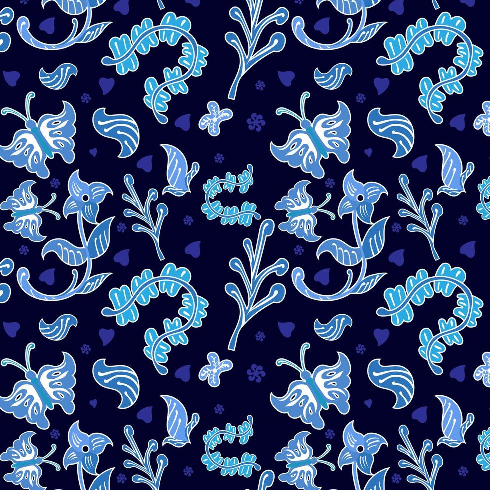 indonesio batik decorativo floral sin costura patrón, Moda antecedentes. tintura aplicado a todo paño, o paño hecho utilizando esta técnica originada desde Indonesia. vector