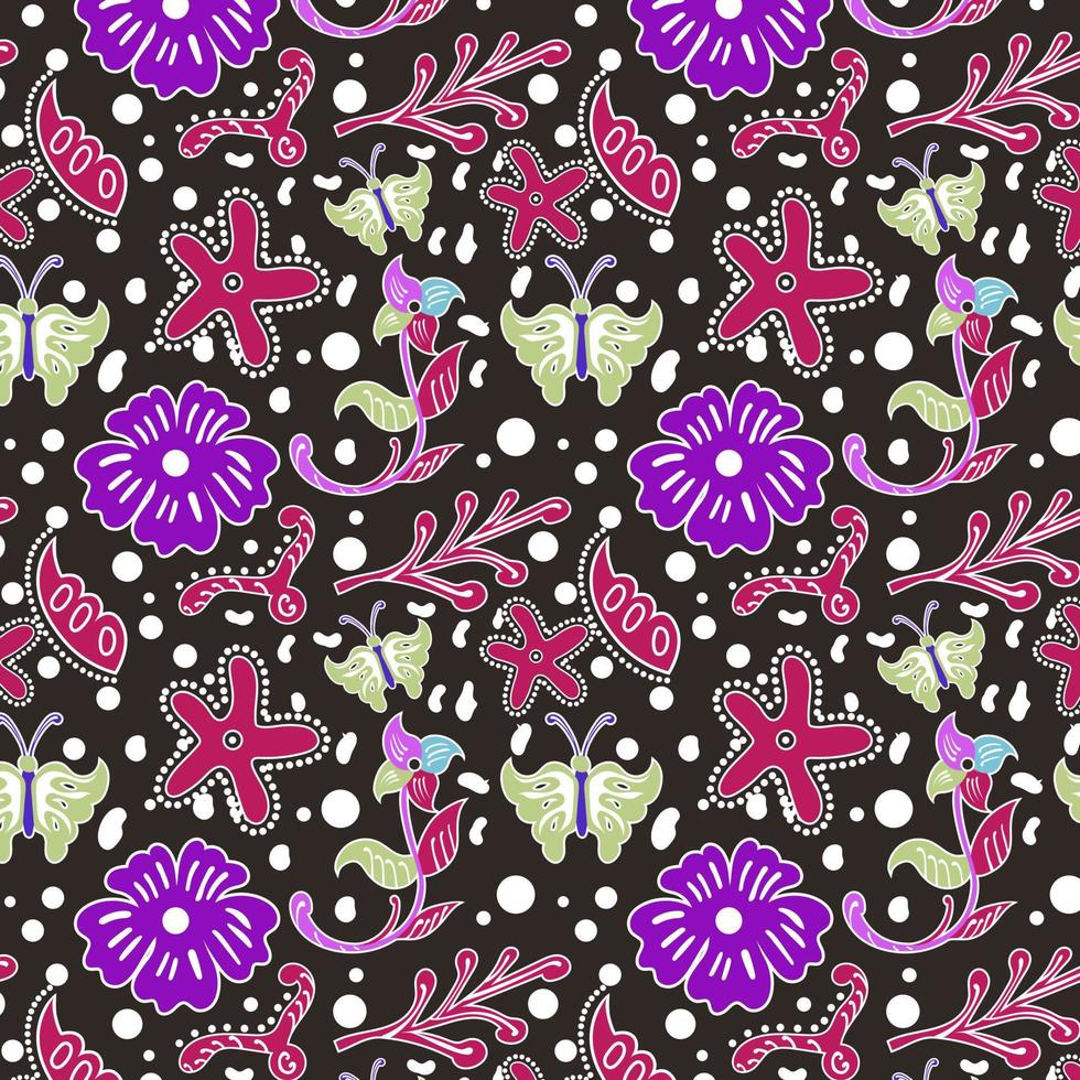 indonesio batik decorativo floral sin costura patrón, Moda antecedentes. tintura aplicado a todo paño, o paño hecho utilizando esta técnica originada desde Indonesia. vector