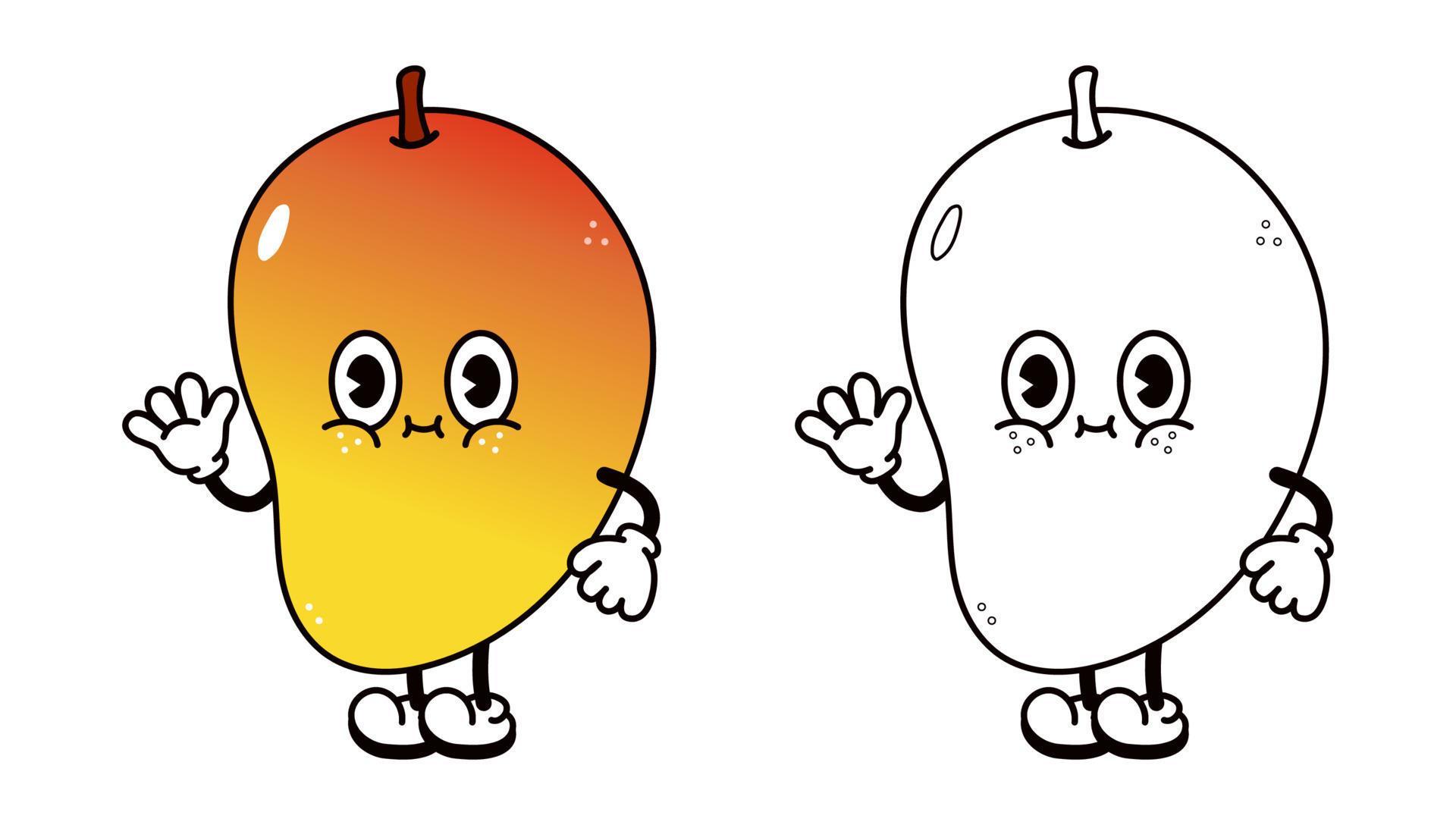 Cute funny Mango waving hand character outline cartoon illustration for