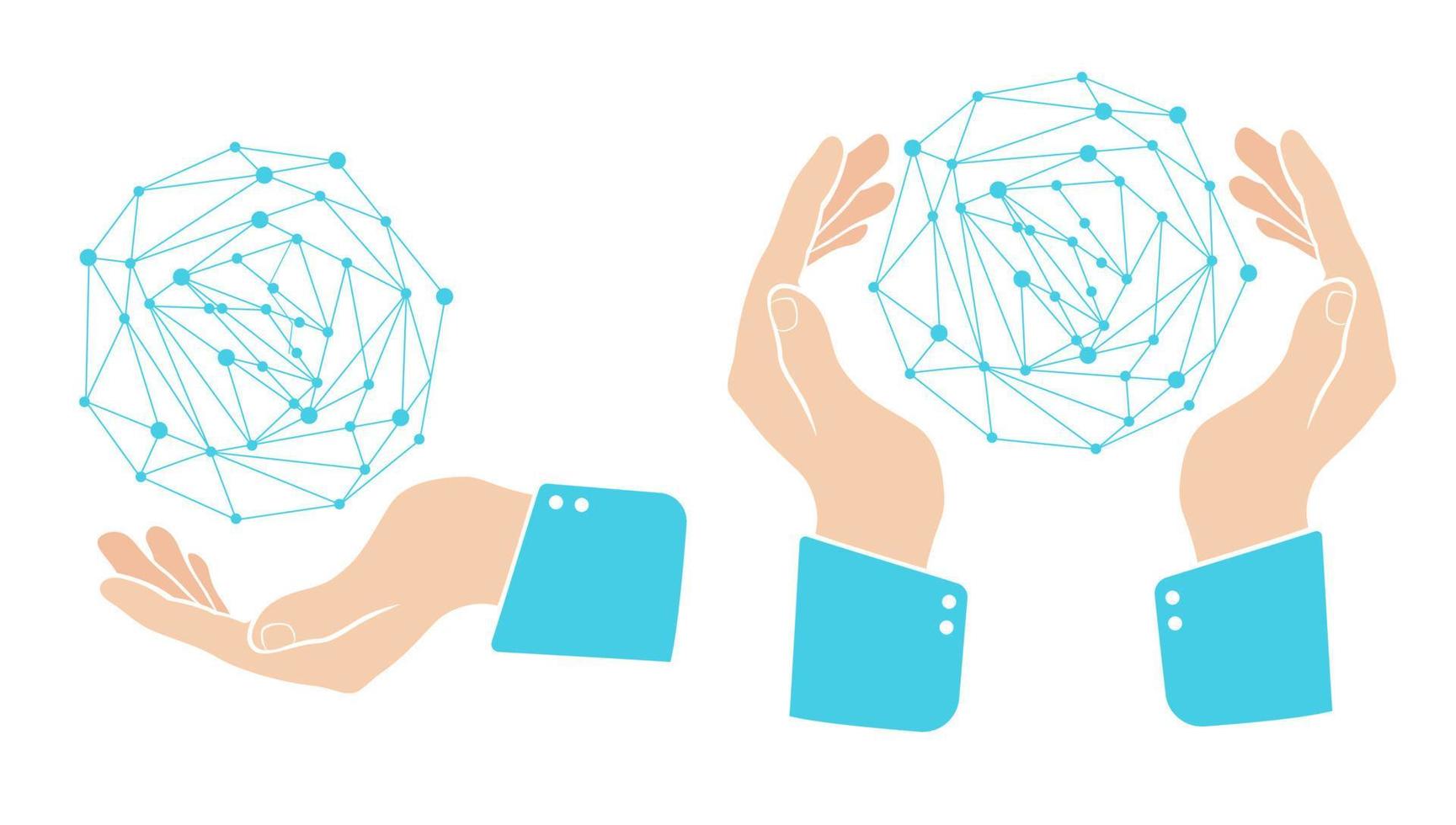 Hand with blue globe in retro style. vector