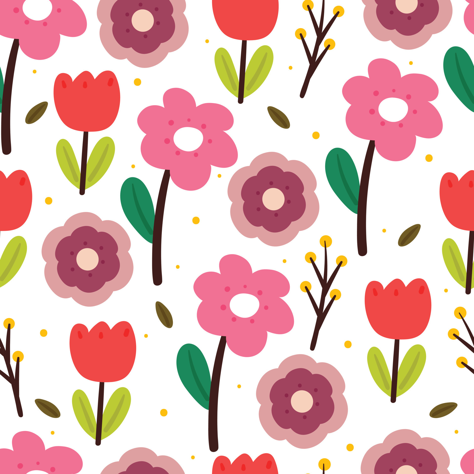 seamless pattern cartoon flower and leaves. botanical wallpaper for  textile, gift wrap paper 21791370 Vector Art at Vecteezy